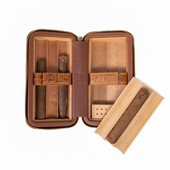Brouk and Co. - Dean Croco Cigar Travel Humidor Case (Brown)