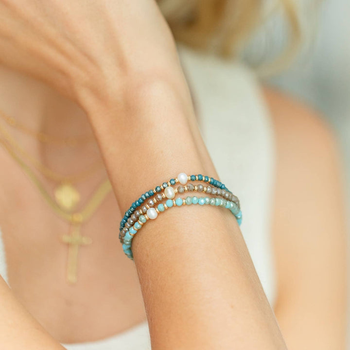 Splendid Iris - Beaded Duo Pearl Bracelet Set: Periwinke