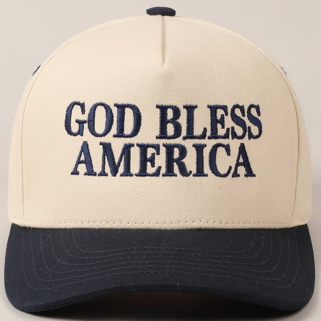Fashion City - God Bless America Embroidered Two-Tone Canvas Cap: RED/NAVY / ONE SIZE