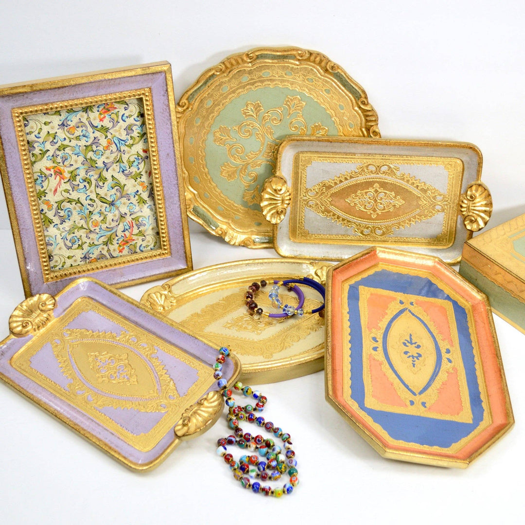 Via Graceffo - Florentine Carved Wood Rectangle Mini Tray with handles