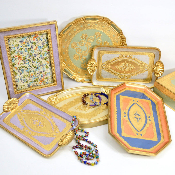 Via Graceffo - Florentine Carved Wood Rectangle Mini Tray with handles