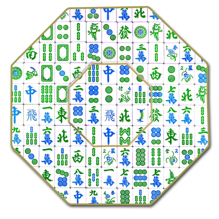 Marye-Kelley - P6661-Blue and Green Mahjong Glass Plate: 5" Octagonal