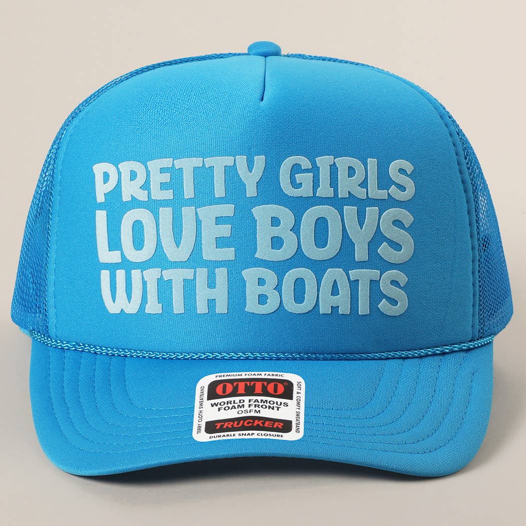 Fashion City - Pretty Girls Love Boys With Boats Text Print Mesh Back Cap: Pink / ONE SIZE