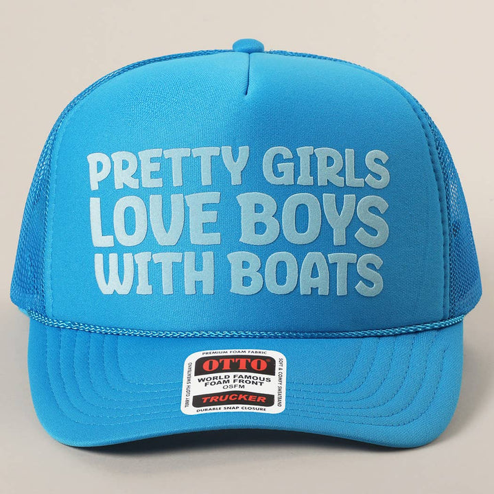 Fashion City - Pretty Girls Love Boys With Boats Text Print Mesh Back Cap: Pink / ONE SIZE
