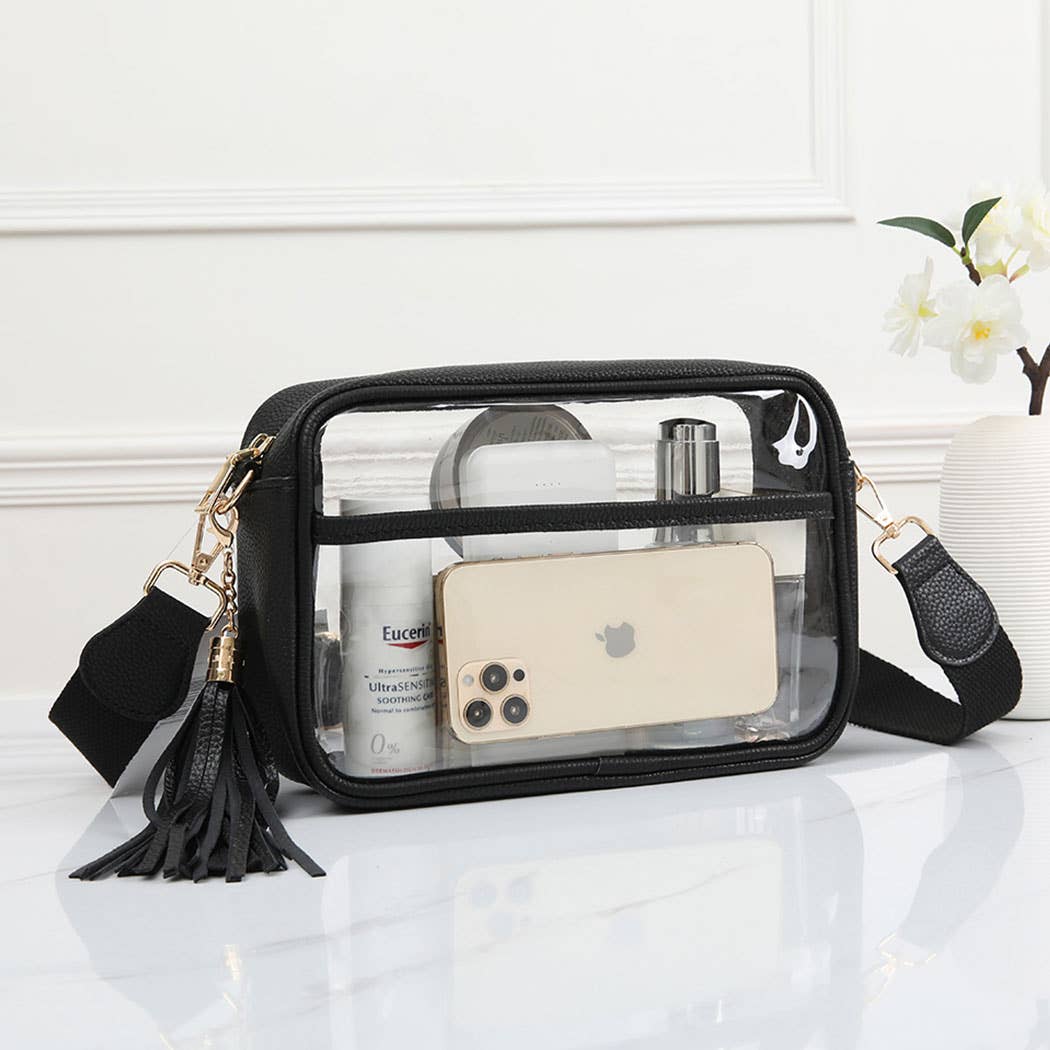 Fashion City - Solid Color Outlined Clear Crossbody Bag: CLRB / ONE SIZE