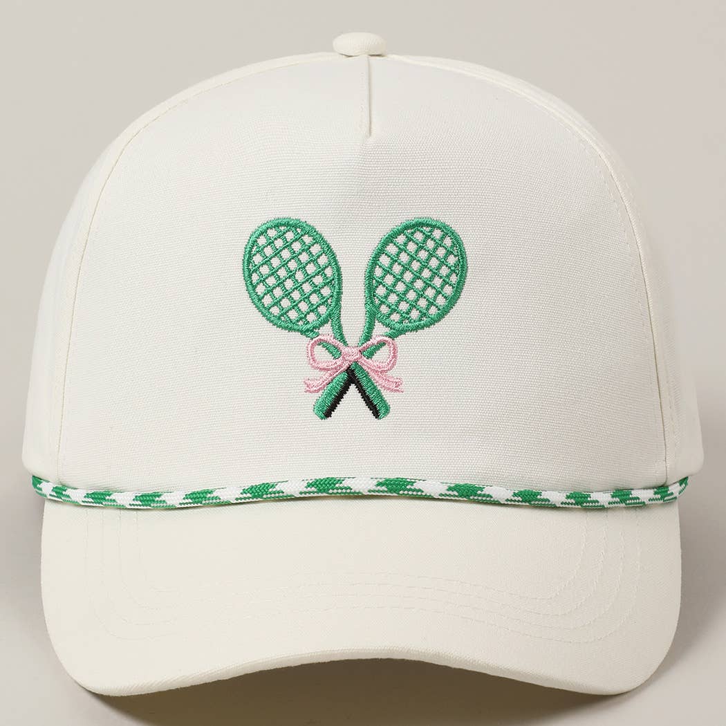 Fashion City - Tennis Racquets Ribbon Embroidery Trucker Hat: LT BLUE / ONE SIZE