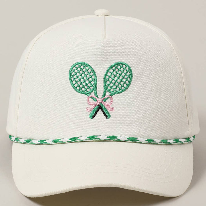 Fashion City - Tennis Racquets Ribbon Embroidery Trucker Hat: LT BLUE / ONE SIZE
