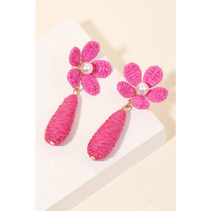 Anarchy Street - Pearl Stud Braided Flower And Tear Dangle Earrings: BK