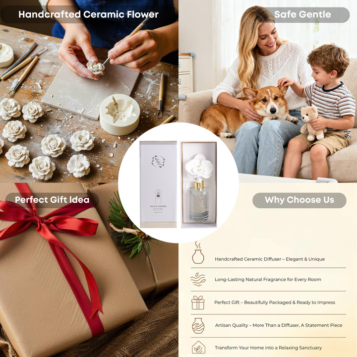 Pretty Valley Home - Orchid Flower Diffuser Gift Set - White Orchid