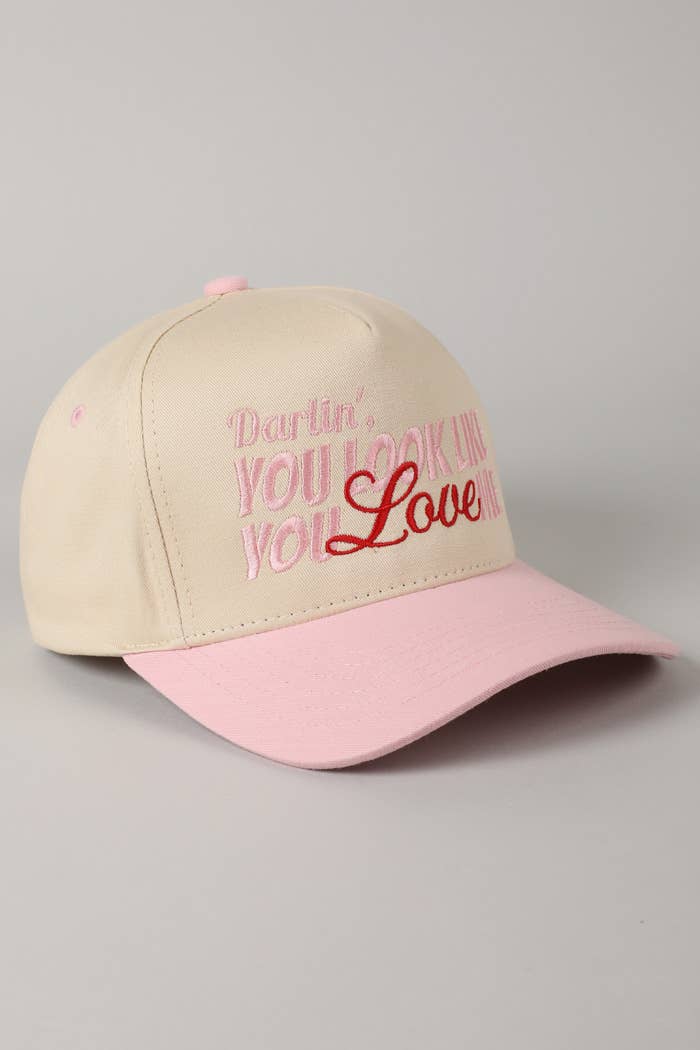 Fashion City - You Look Like You Love Me Embroidery Trucker Hat: Light Pink / ONE SIZE