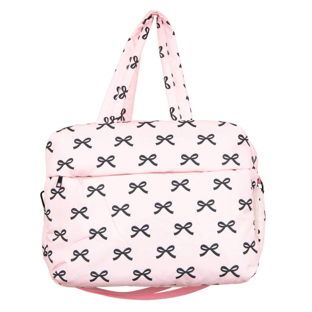 Katydid - Black & Pink Mini Bows Duffel Weekender w/ Pass-Thru Slip: Light Pink