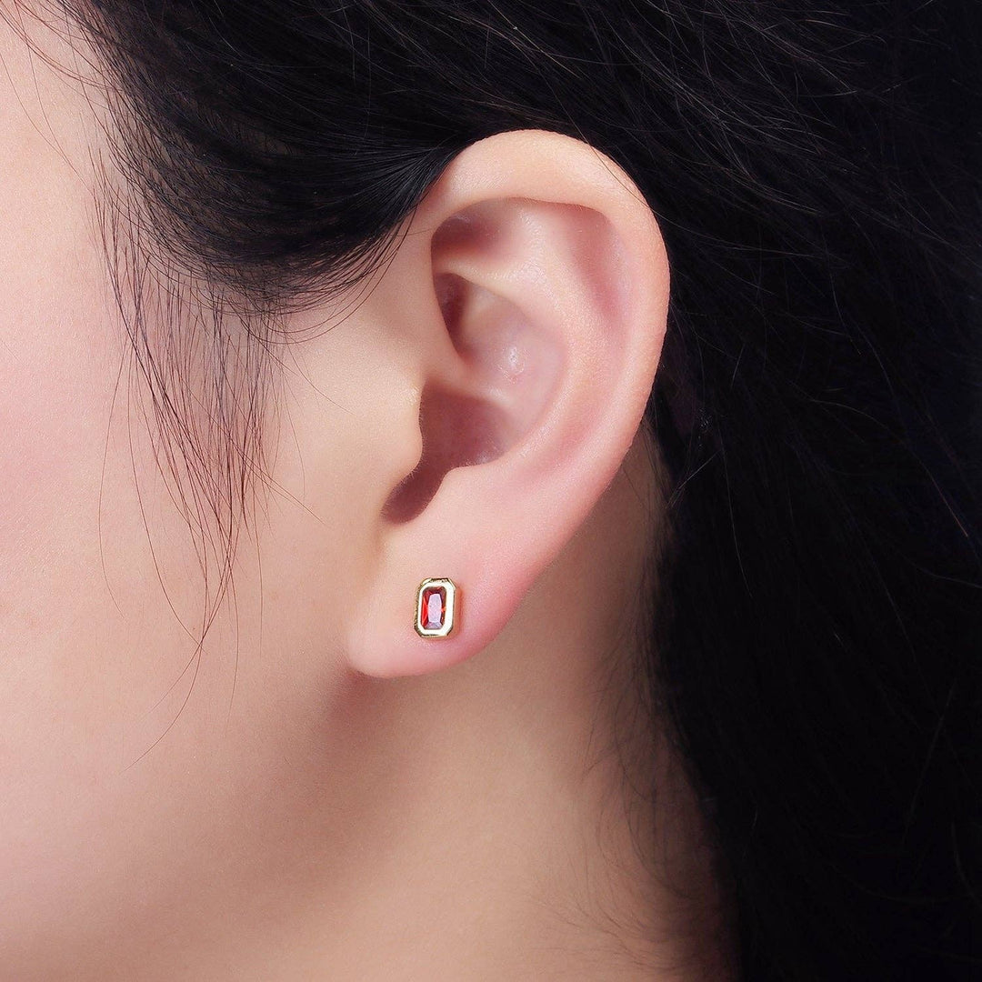 Aim Eternal - Gold Filled Colorful Multifaceted Baguette CZ Stud Earrings: Clear