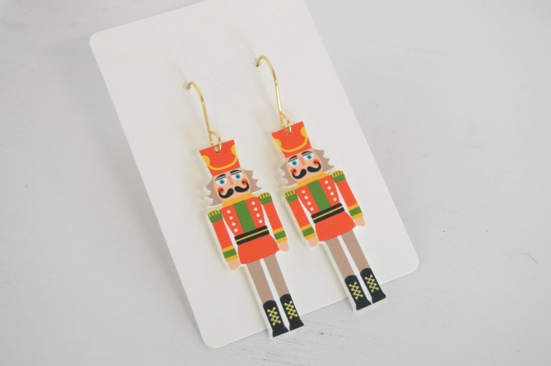 Nutcracker Earrings, Christmas Earrings, Acrylic Earrings