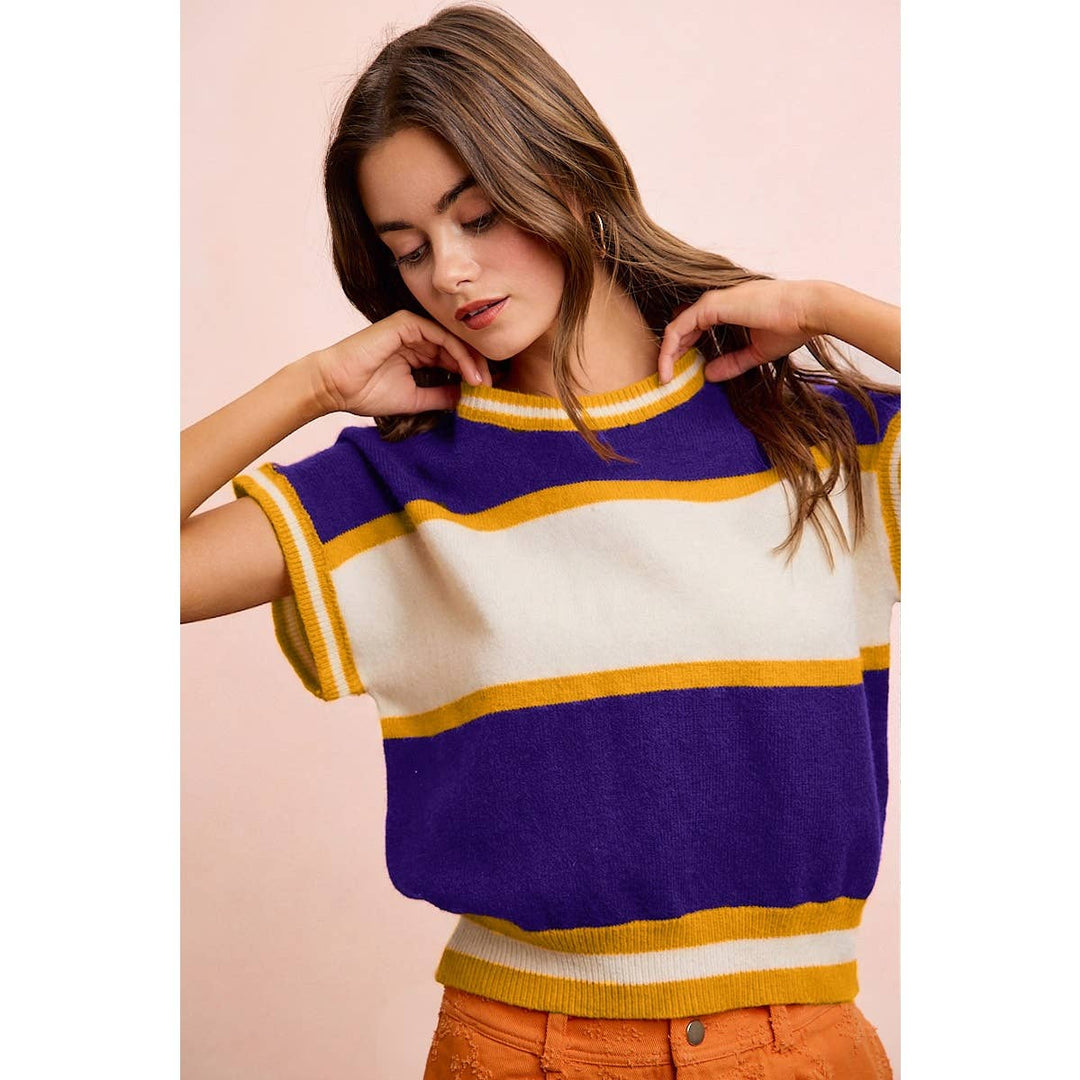 BiBi - GAMEDAY THEME COLORBLOCK REALXED FIT KNIT TOP: BLACK/RED / S