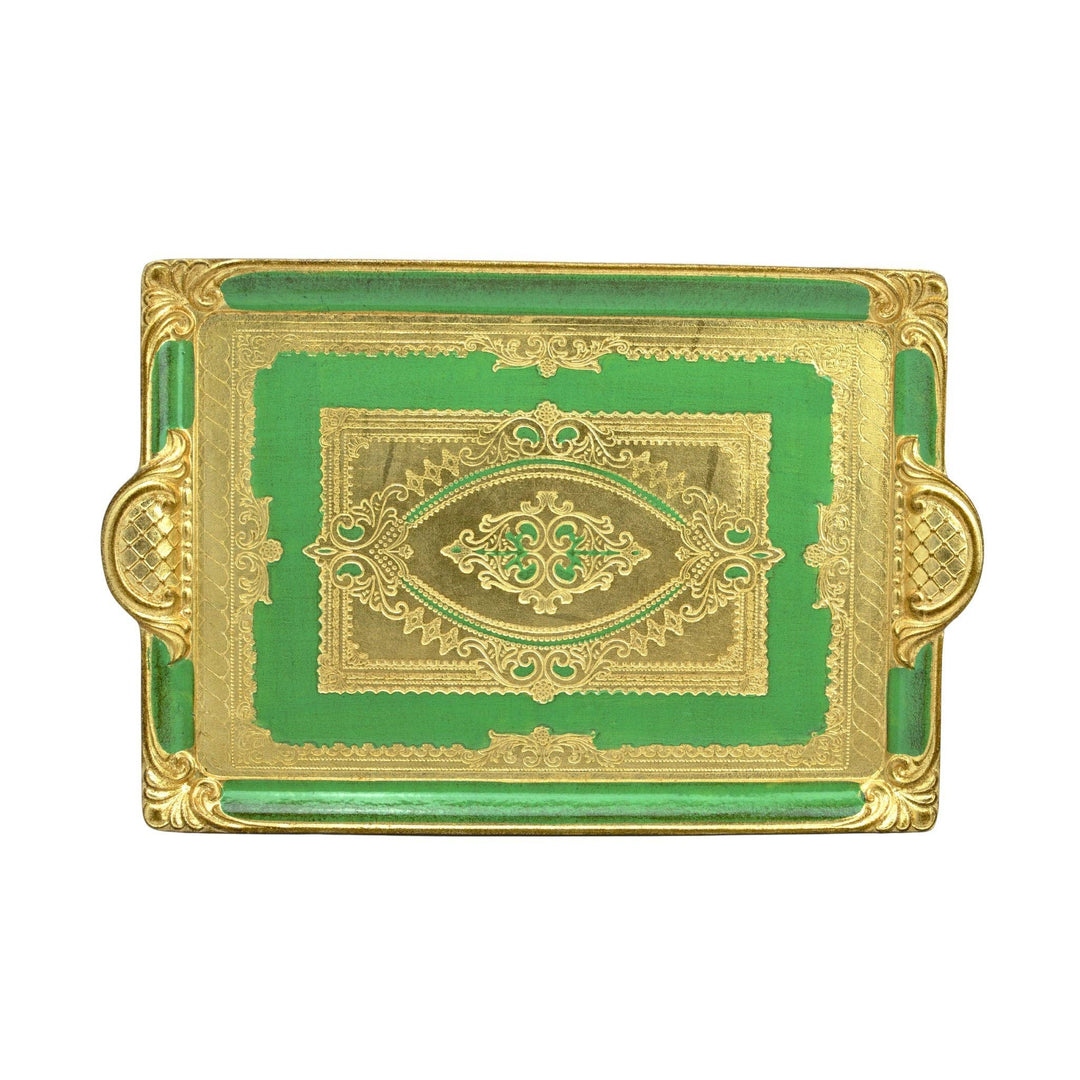 Florentine Carved Rectangle Tray with Handles, M or L, Made in Italy: Black / Medium