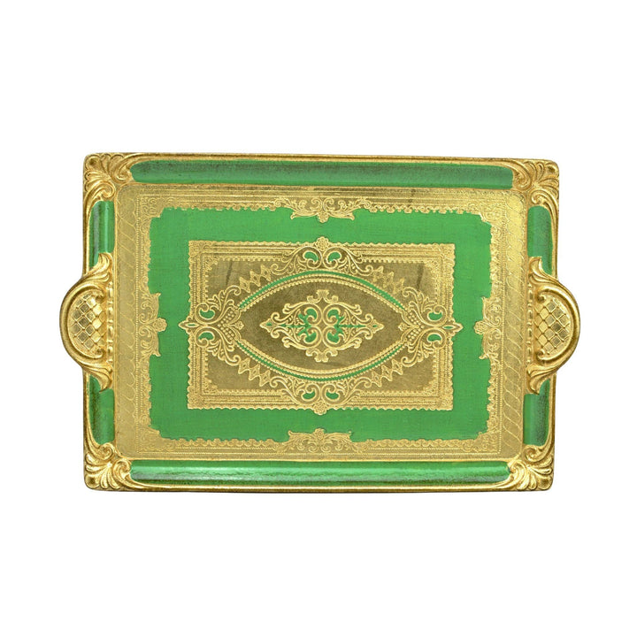 Florentine Carved Rectangle Tray with Handles, M or L, Made in Italy: Black / Medium