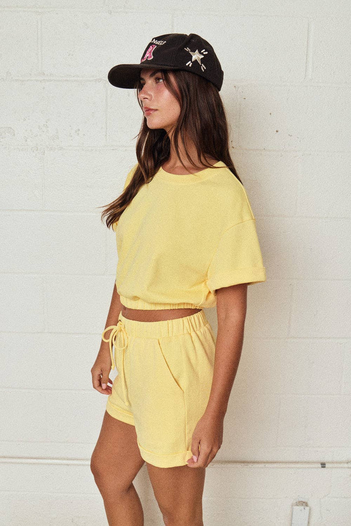 Papermoon - PX19514 - Cozy Short Sleeve Top and Shorts Set: BUTTER YELLOW