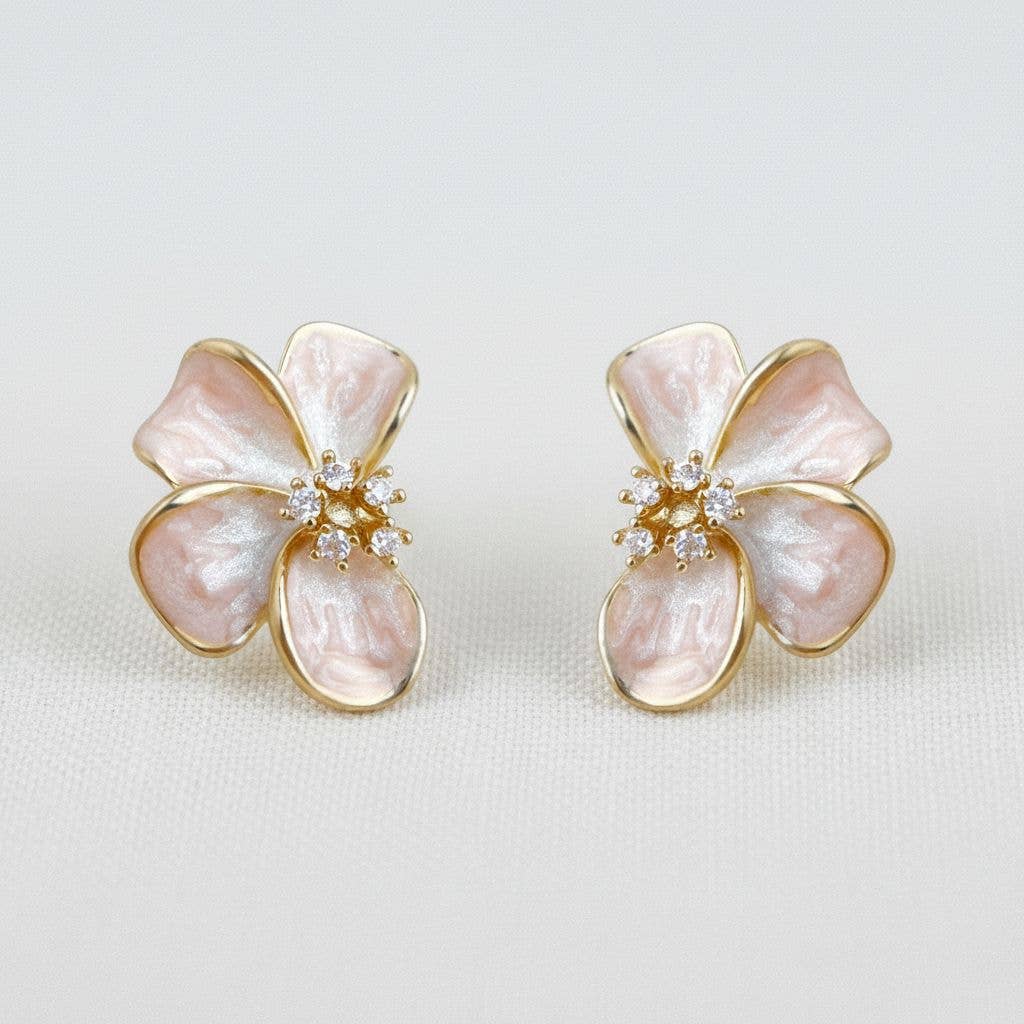 Ellemadera - Floral Enamel Drop Earrings with Sparkling Accents
