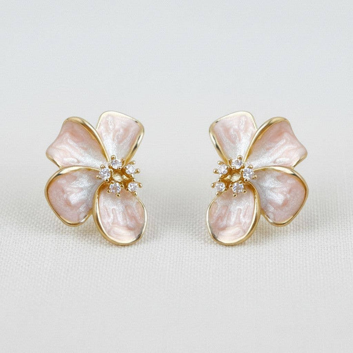 Ellemadera - Floral Enamel Drop Earrings with Sparkling Accents