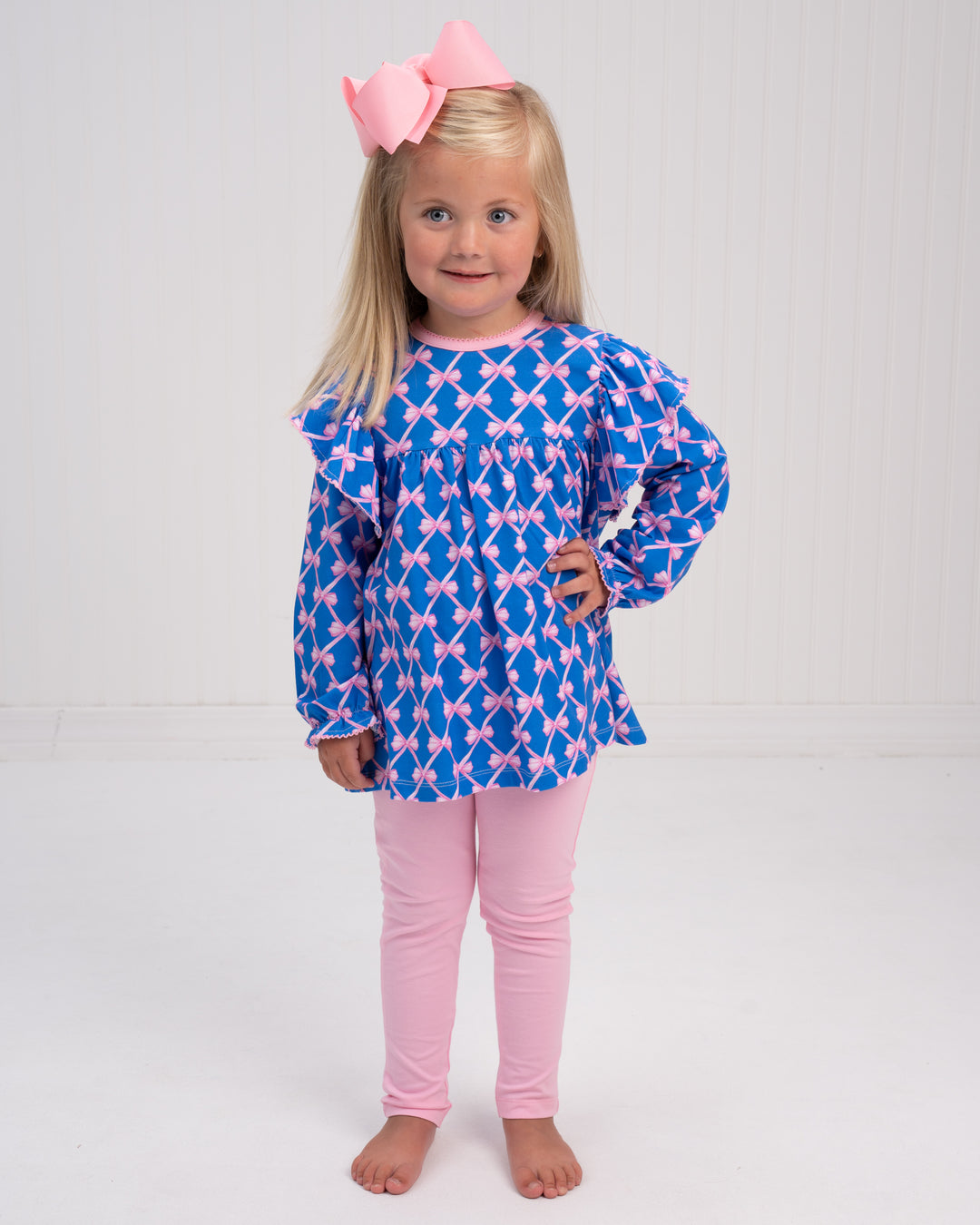 Abree Blue Ribbon Bow Legging Set