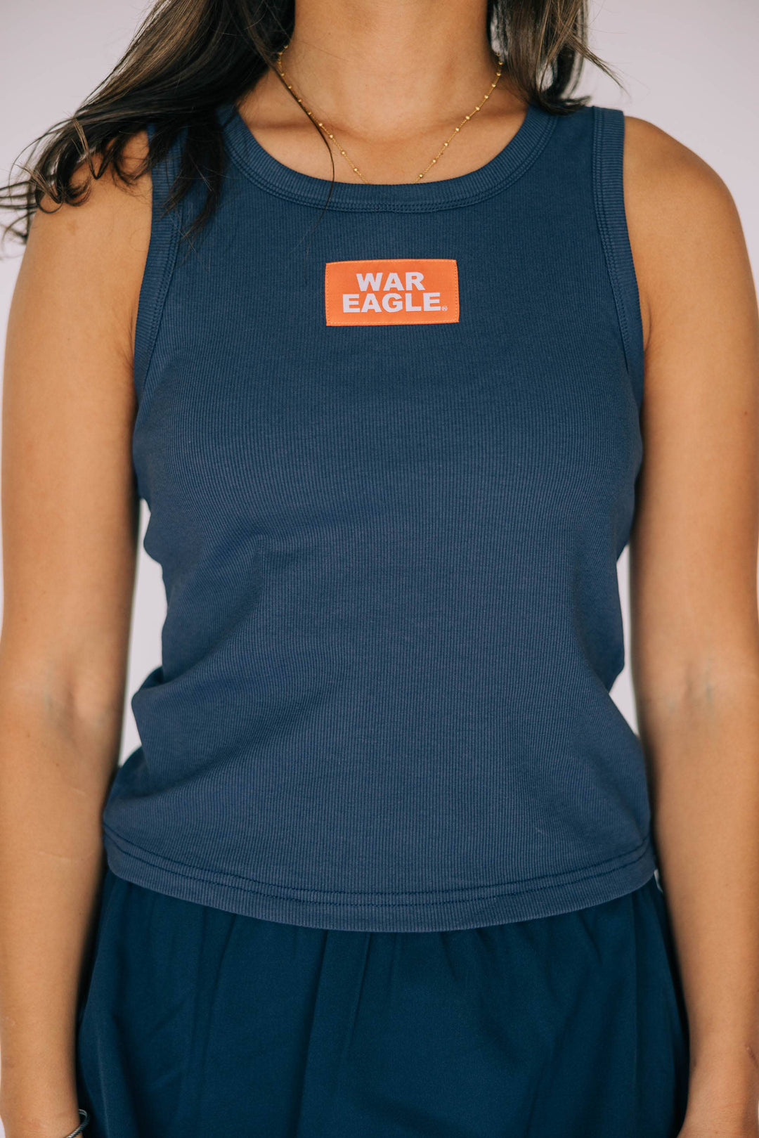 Scarlet & Gold - The Alli Ribbed Tank War Eagle Woven Label | Navy: Navy / Large
