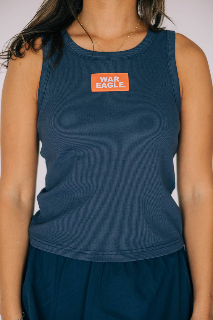Scarlet & Gold - The Alli Ribbed Tank War Eagle Woven Label | Navy: Navy / Medium