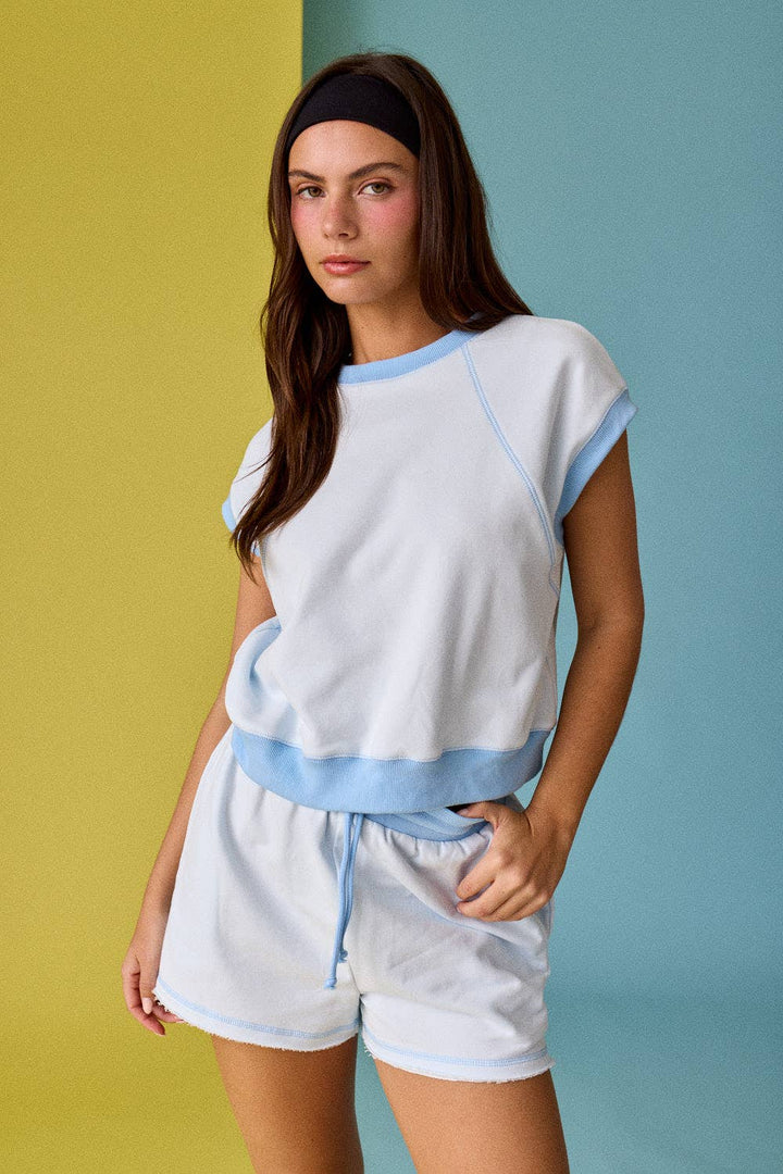 Papermoon - PX19315 Sleeveless Lounge Short Set Relaxed Fit: BLUE