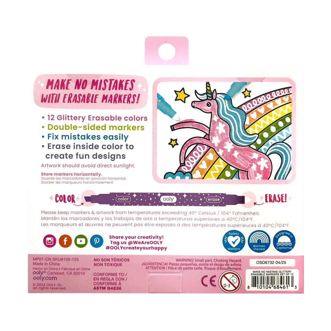 OOLY - Make no Mistake! Glittery Erasable Markers - Set of 12