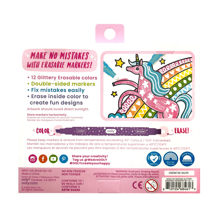 OOLY - Make no Mistake! Glittery Erasable Markers - Set of 12