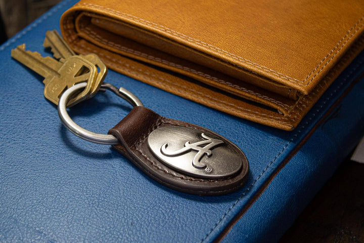 Zep-Pro - Alabama Crimson Pride Oval Leather Key Fob.: UAL - Brown
