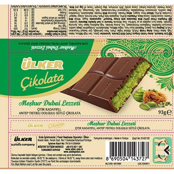 Aladdin - Ulker Dubai Chocolate: 1 Big Box (36 Pieces, 93g Each)