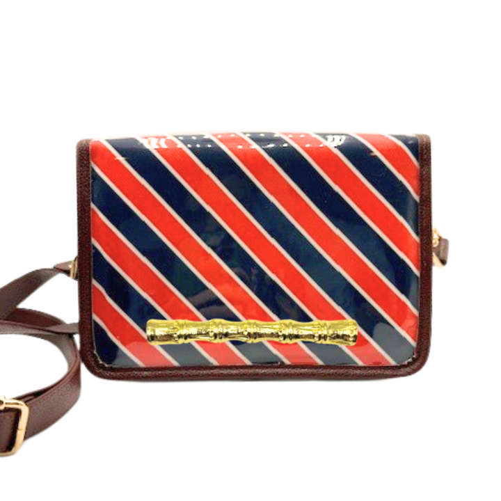 Garland - Orange and Navy Stripe Clear Stadium Bag with Gold Bamboo Stick