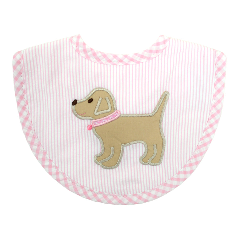 Puppy Applique Basic Bib- Blue & Pink