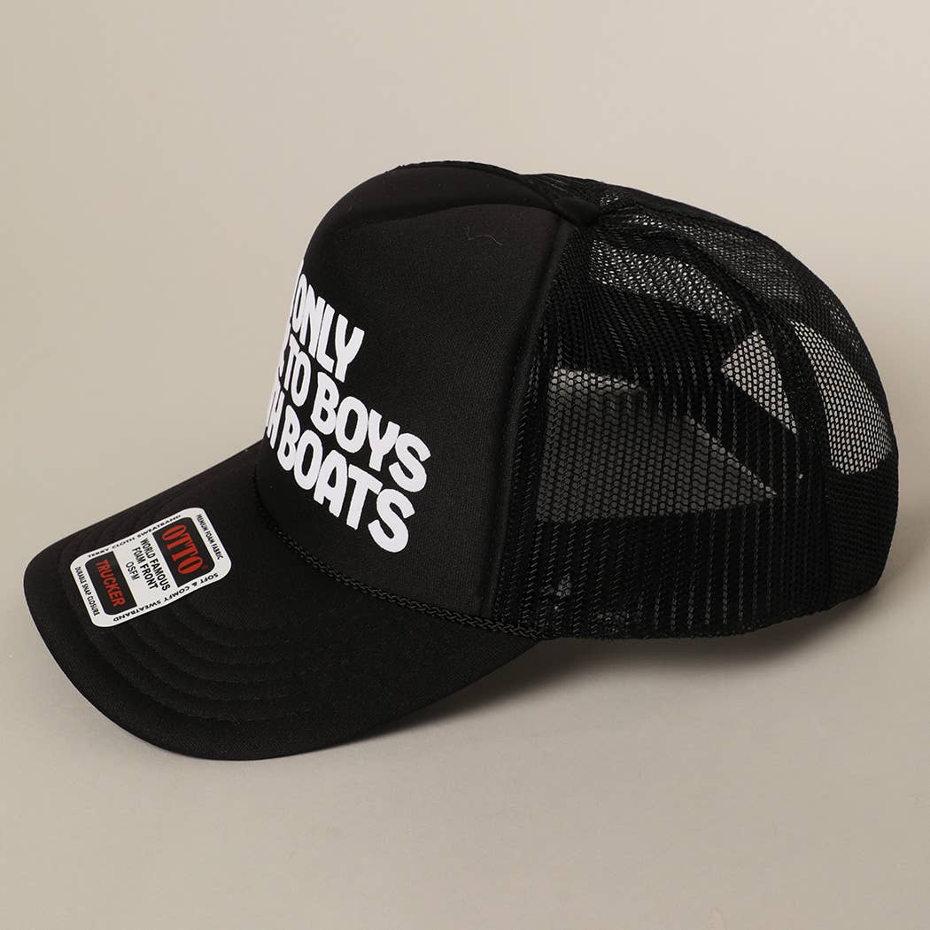 Fashion City - I Only Talk To Boys With Boats Text Mesh Back Cap: NEON BLUE / ONE SIZE