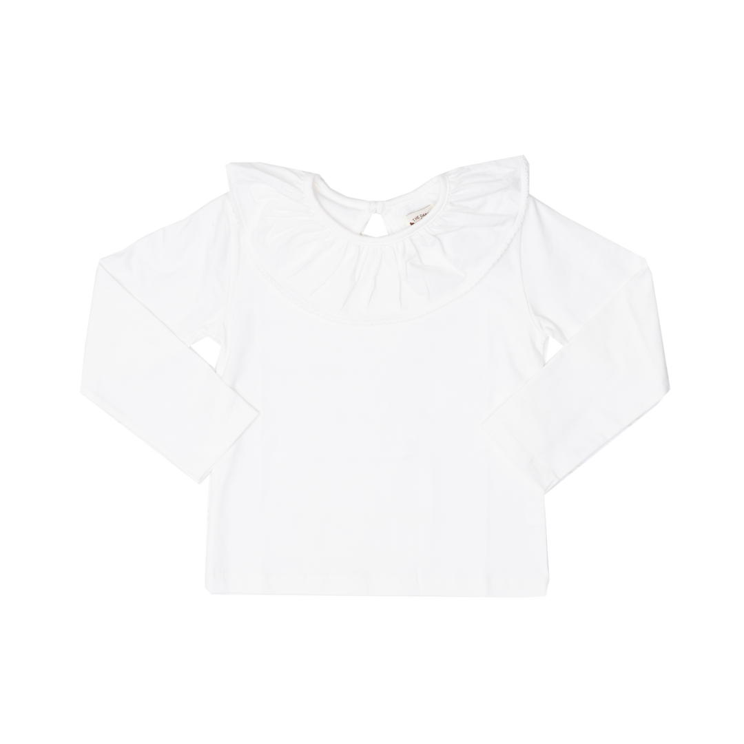 Larrison White Moonstitch Ruffle Collar Shirt