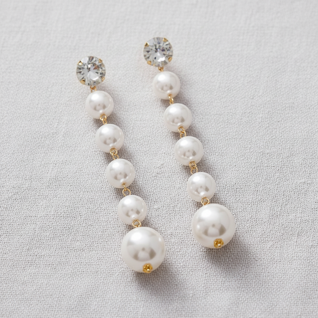 paperln - Retro Pearl Rhinestone Tassel Earrings
