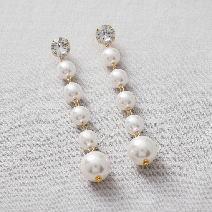 paperln - Retro Pearl Rhinestone Tassel Earrings