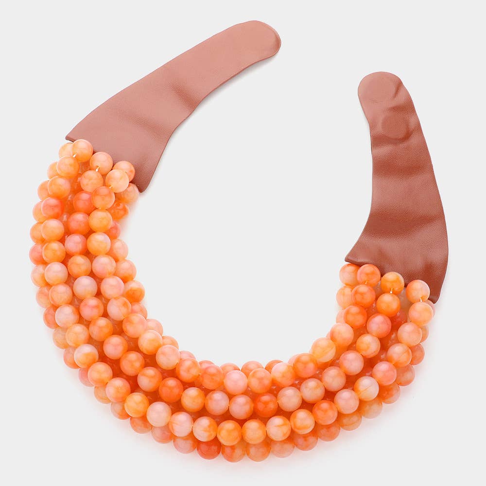 Sensibling Corp. - Chunky Acrylic Bead Layered Faux Leather Magnetic Necklace: Coral
