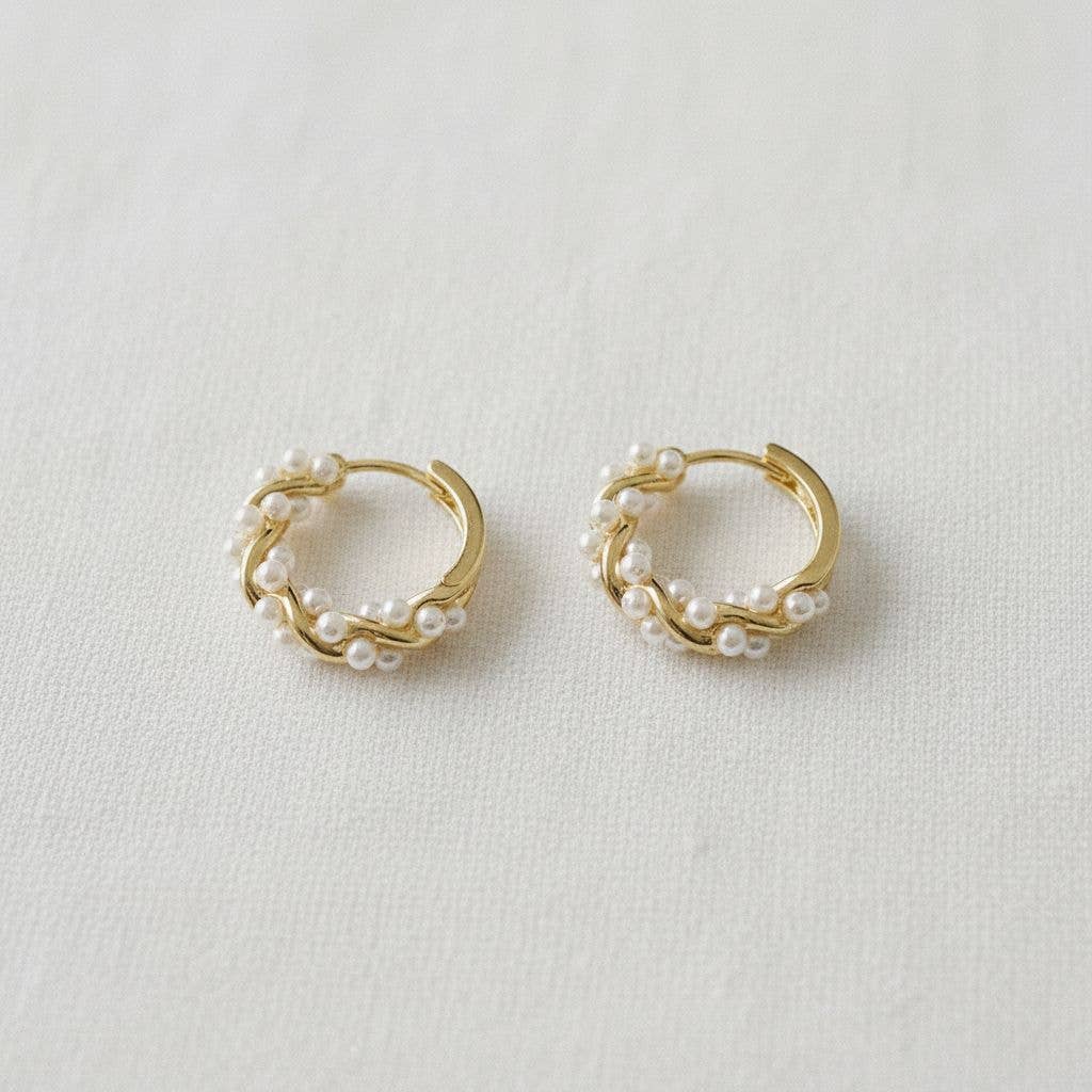 Ellemadera - Elegant French Inspired Pearl Hoop Earrings