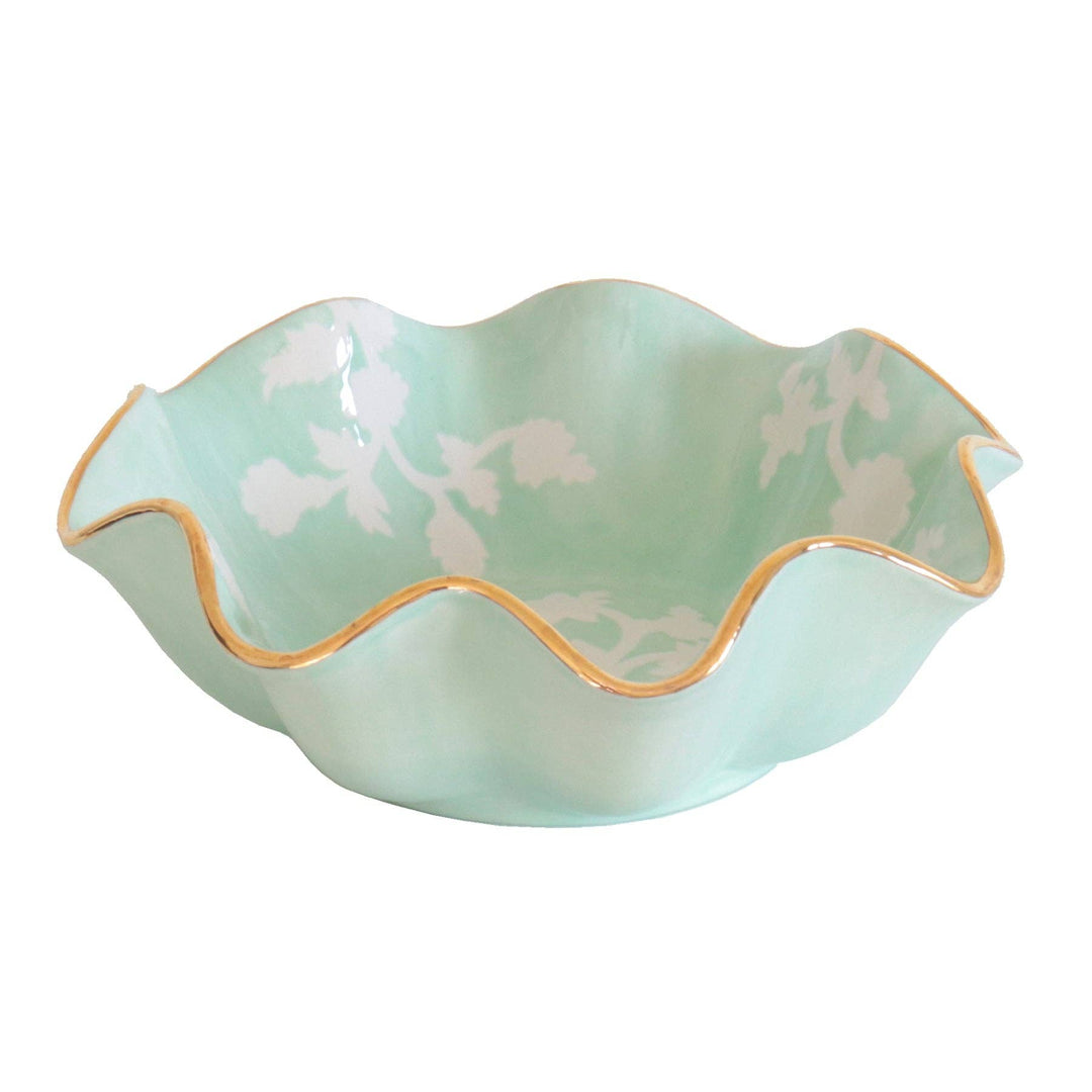 Lo Home by Lauren Haskell Designs - Chinoiserie Dreams Scalloped Bowls with 22K Gold Accent: French Blue / Large