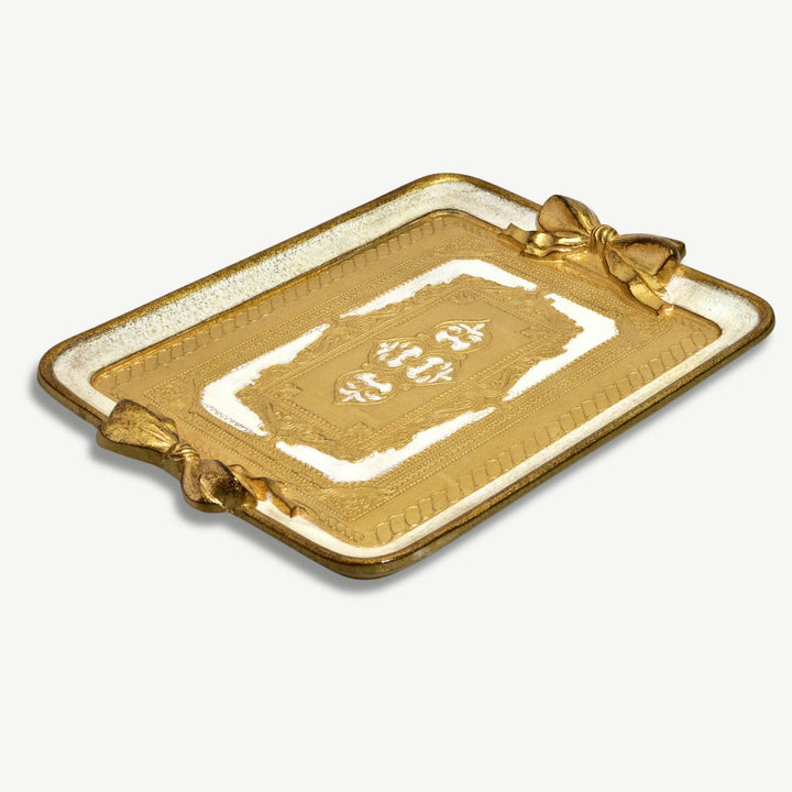 Florentine Carved Rectangle Bow Tray, Made in Italy: White