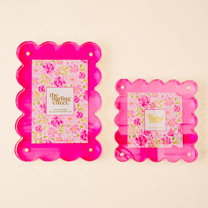 The Darling Effect - Rectangle Scalloped Acrylic Frame-Hot Pink