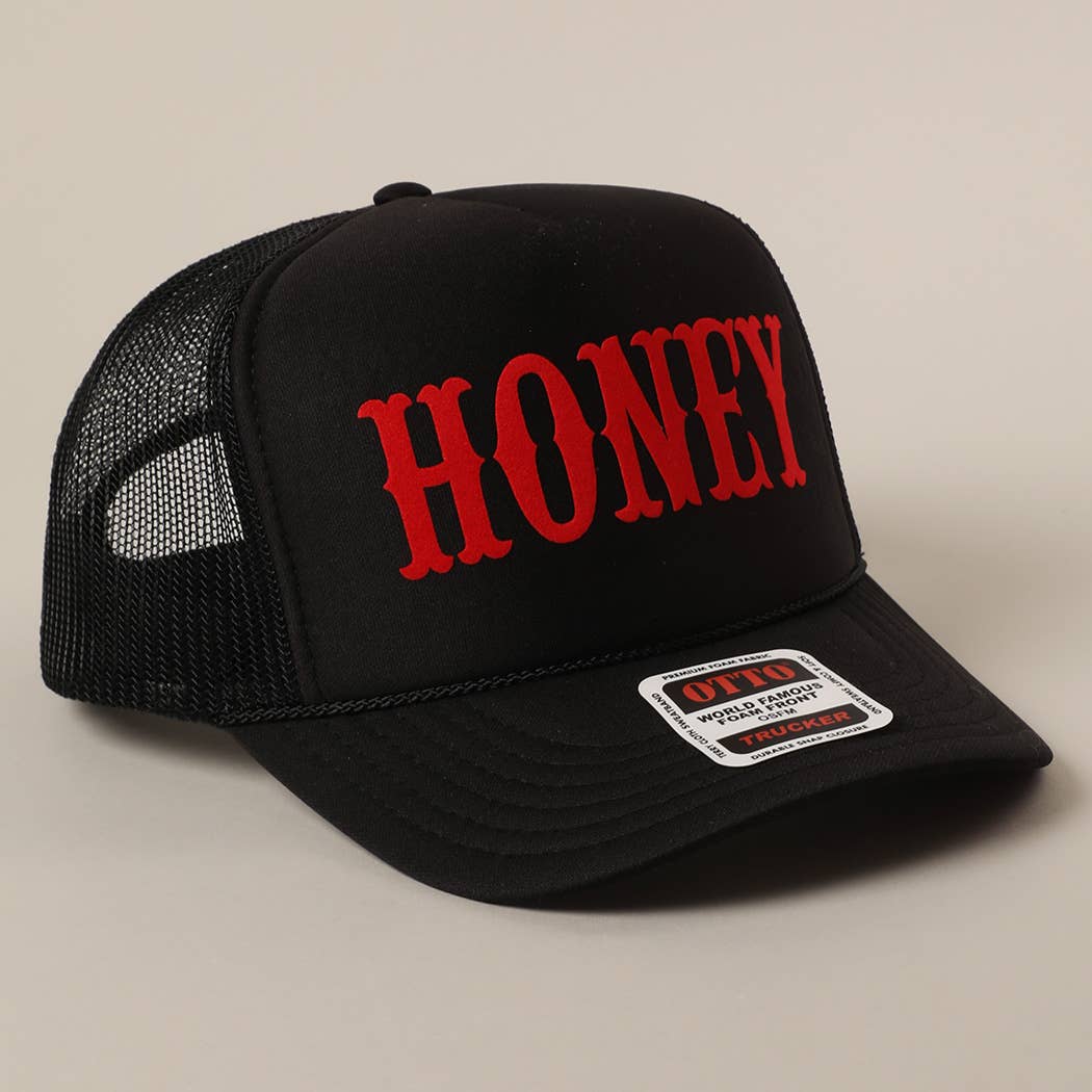 Fashion City - HONEY Text Logo Printed Mesh Back Trucker Hat: Pink / ONE SIZE