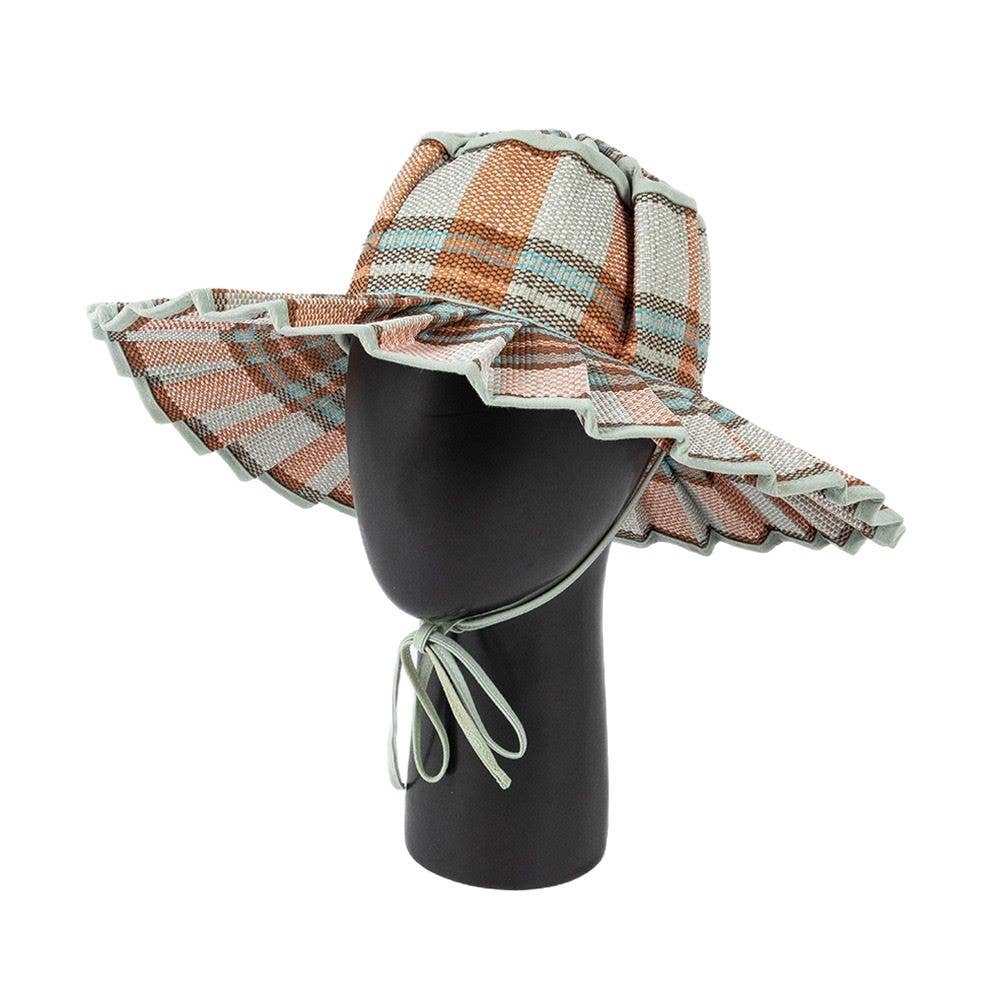 MKS America - Boho Checkered Straw Hat Foldable Beach Sun Hat: TGrass / M