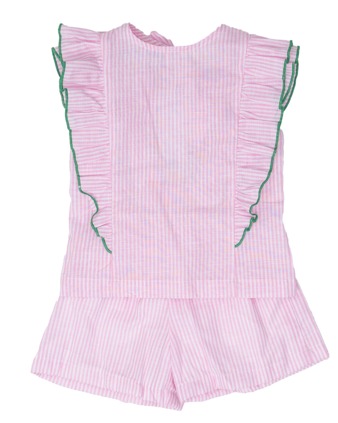 Frances Pink Stripe w/ Green Trim Romper