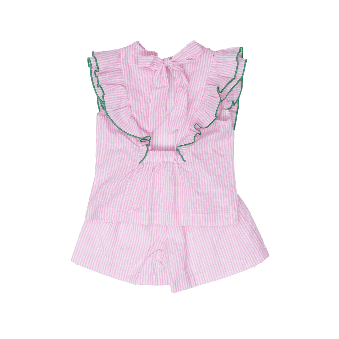 Frances Pink Stripe w/ Green Trim Romper