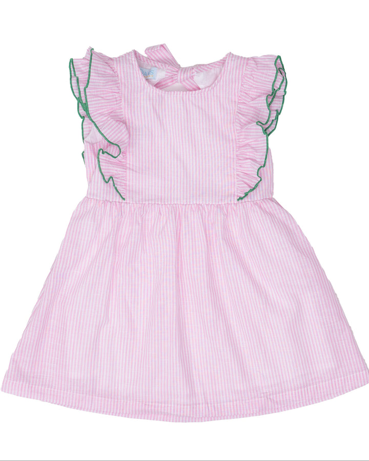 Faye Pink Stripe With Green Trim Dress