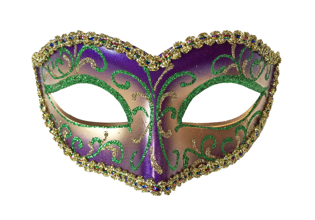 Mardi Gras Creations - Glitter Swirls Eyelet Mask With Trim: Mardigras