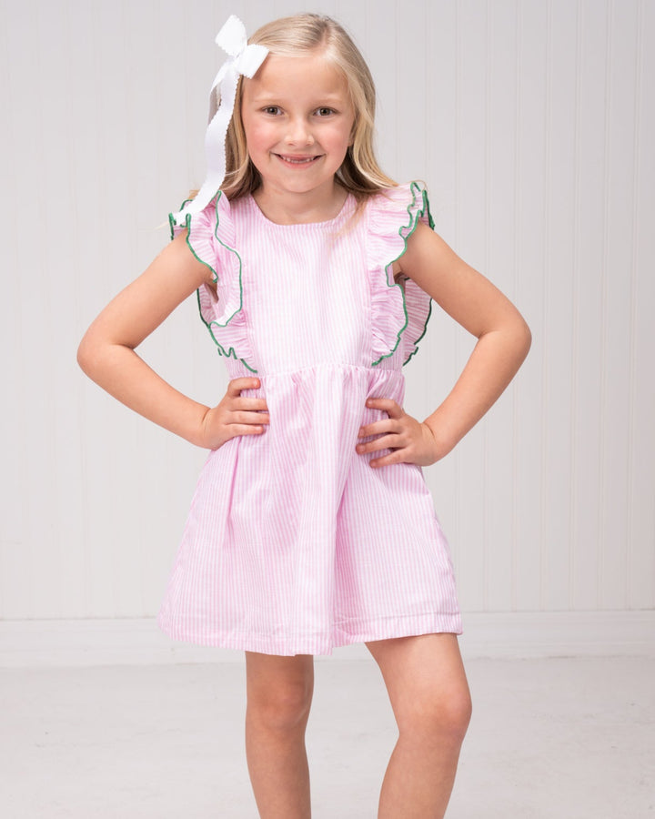 Faye Pink Stripe With Green Trim Dress