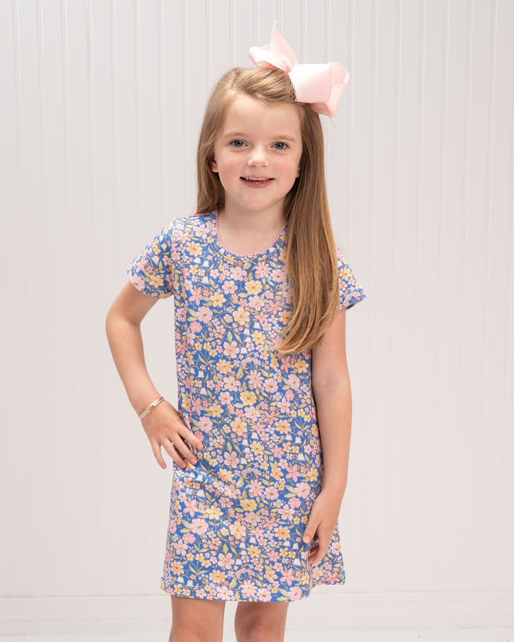 Mary Chase Ditsy Navy Pink Watercolor Dress